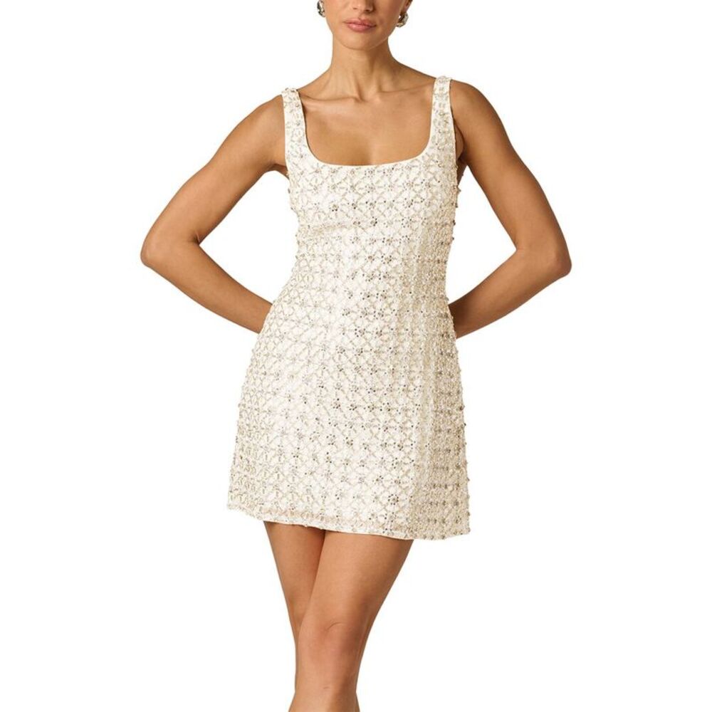 Adrianna Papell Womens Fully Beaded Mini Dress, White